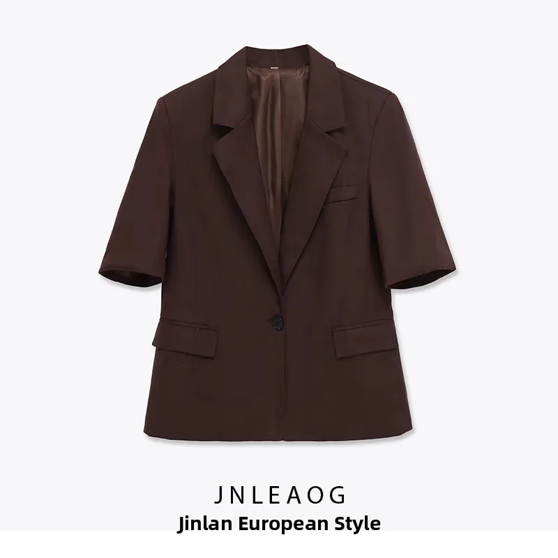 

JNLEAOG Autumn New Faionable Women's Mixed Fabric Linen oulder Pad Design Busin Casual Five-Quarter Sve