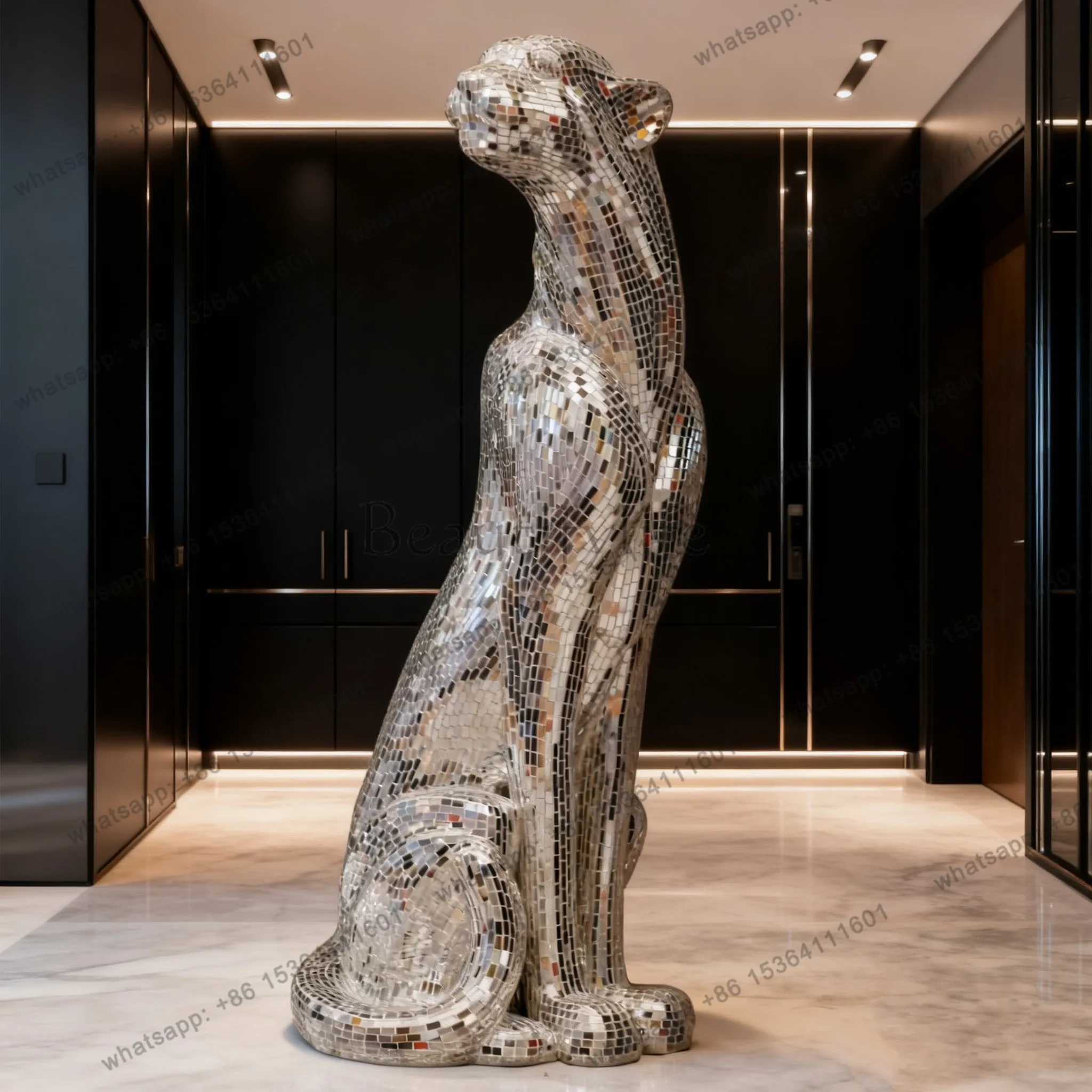 Mosaic Big Leopard High-end Gold Exhibition Money Leopard Hotel Entrance Aisle Lobby Large Height 150cm