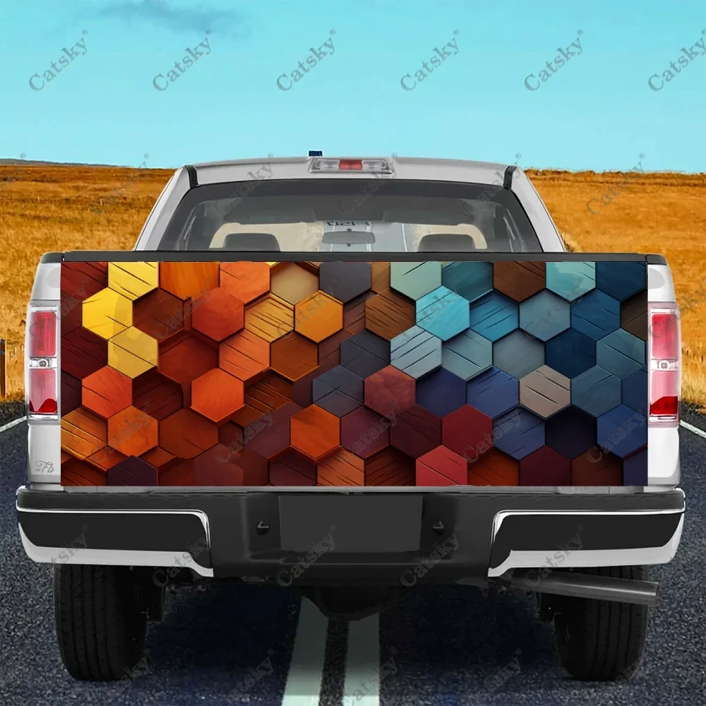 

3D Gold Hexagon Shapes Truck Tailgate Wrap Professional Grade Material Universal Fit for Full Size Trucks Weatherproof