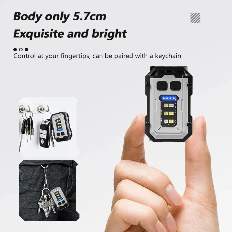 LED High Bright Flashlight Portable Mini Keychain Light Dual Light Source Outdoor Camping Fishing Multi-function Tool Torch Lamp