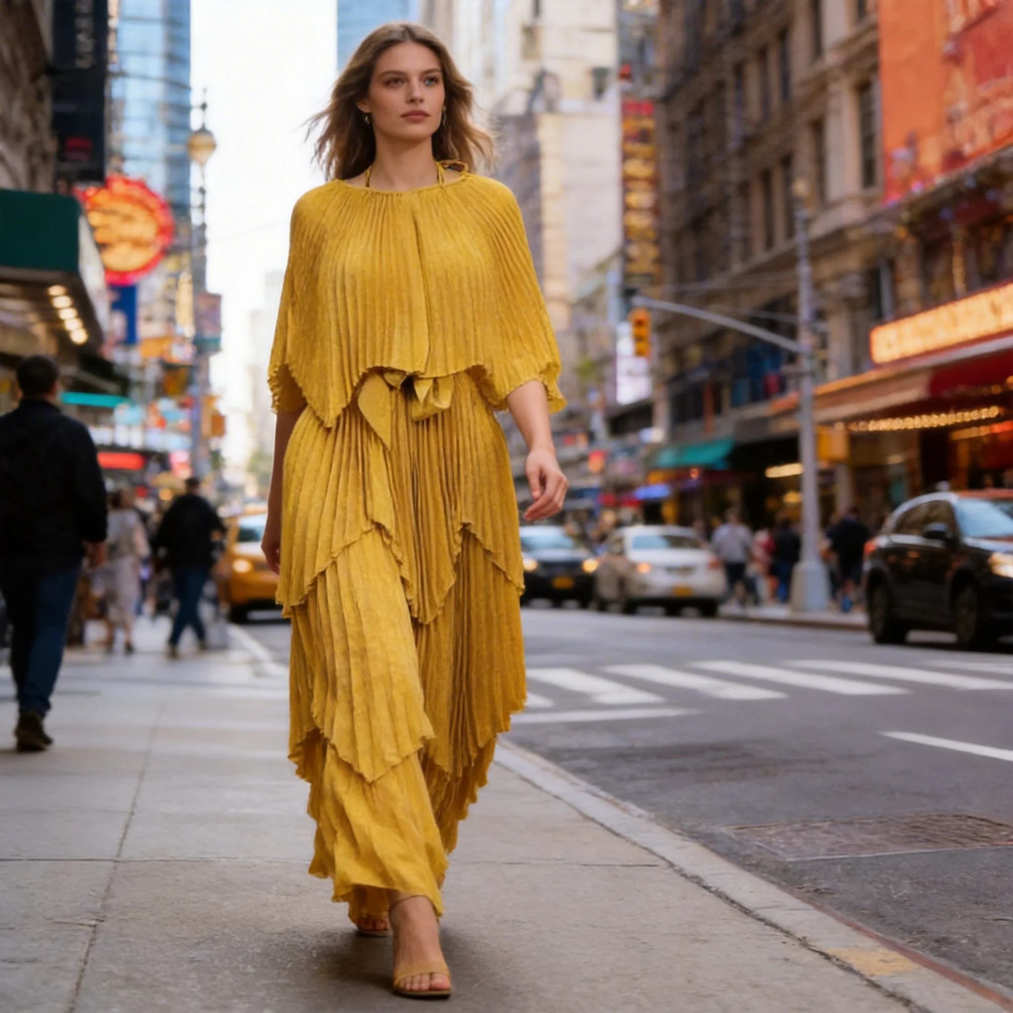 חליפת פליסה מיאקה במידות גדולות, אופנה נשית, חצאית ללא גב עם צווארון הולטר, מכנסיים רחבים, סט אלגנטי דו-חלקי