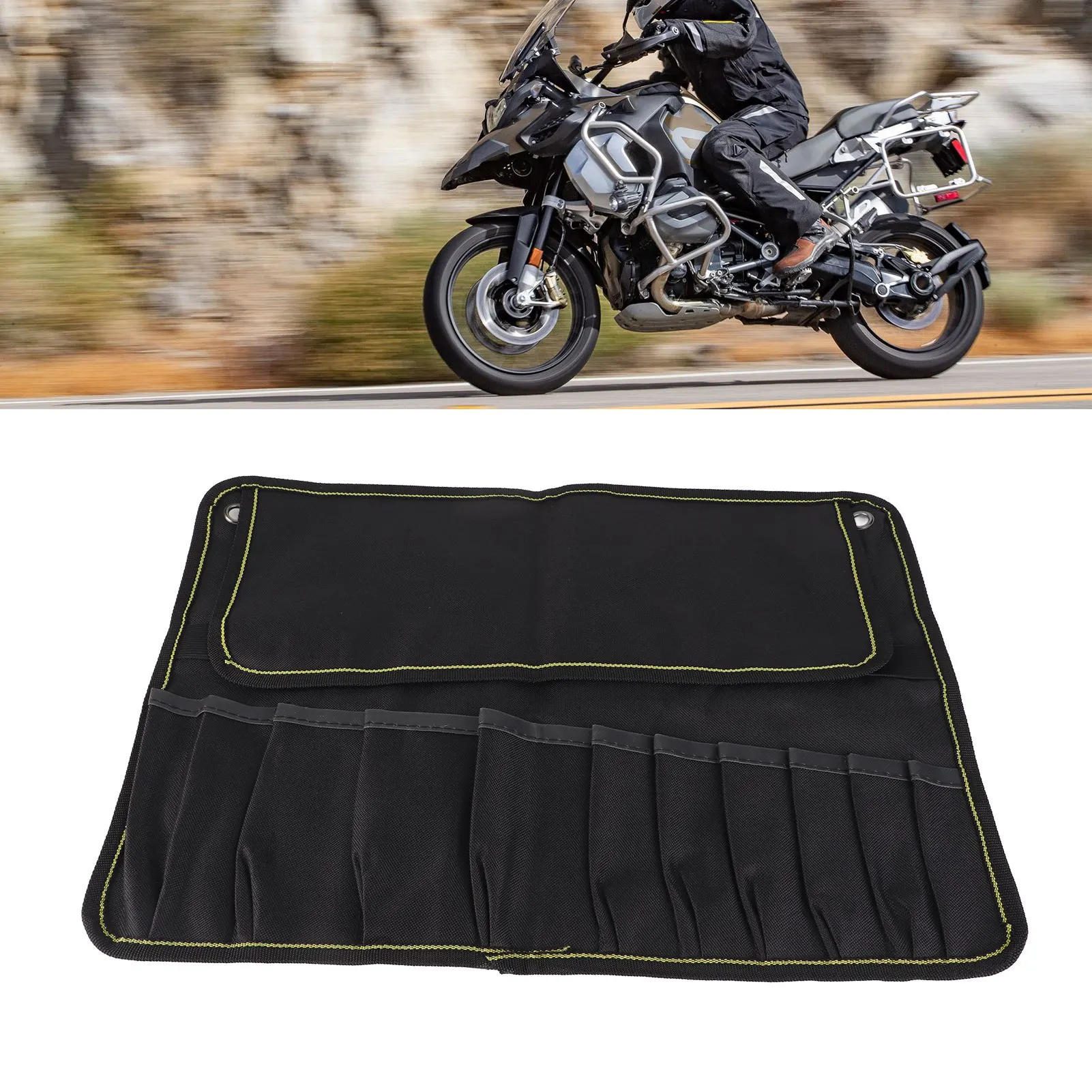 

Сумка для инструментов в рулоне мотоцикла, большая вместительная толстая портативная сумка для подвешивания инструментов с несколькими карманами, черная