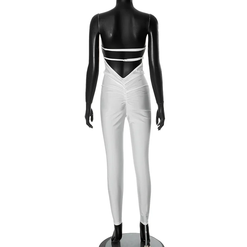 BKLD Women Clothing Solid Color 2026 Autumn New Strapless Tight Sexy Hollow Out Backless Jumpsuit One Pieces Party Clubwear