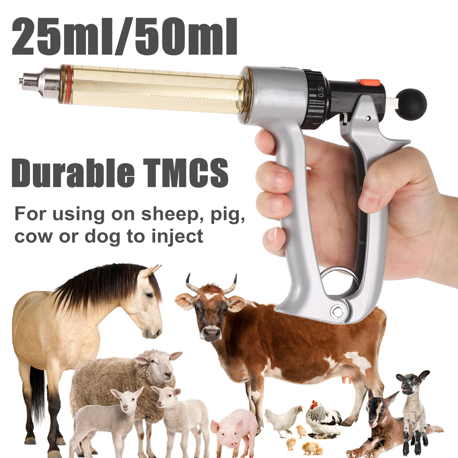 25ml/50ml Semi-Automatic Continuous Syringe Adjustable Vaccine Injector Injection for Using On Pig Cattle Sheep Chicken 1 Pc