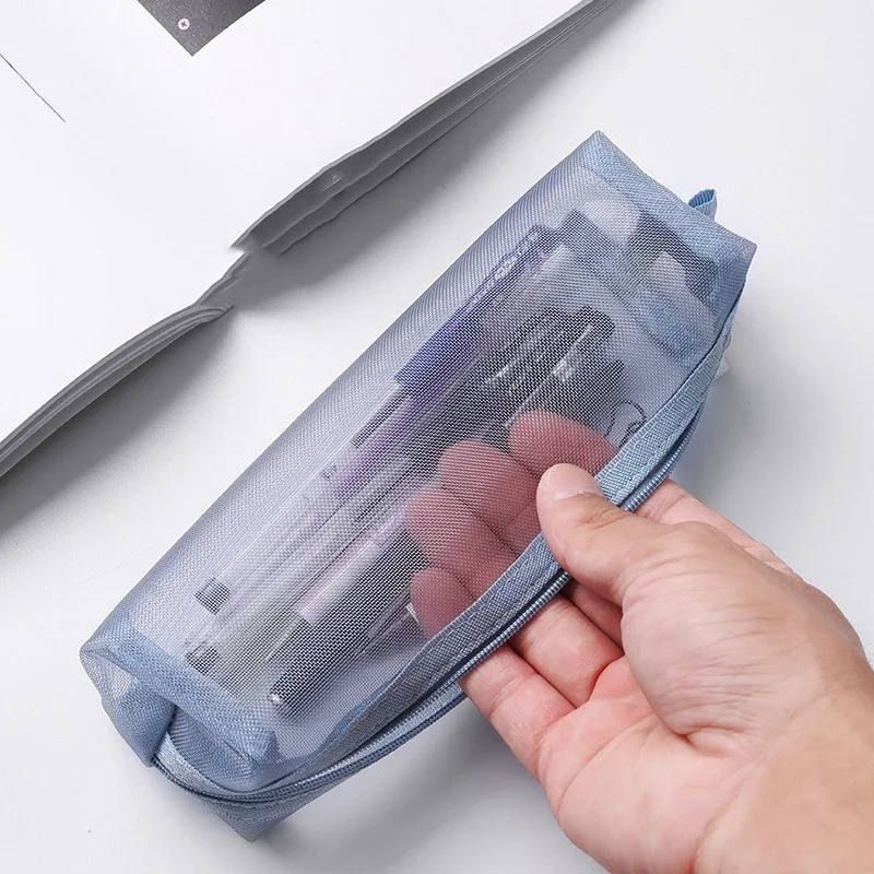 Transparent Mesh Pencil Case Organizer Bag