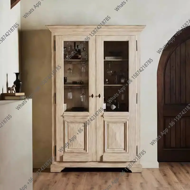 American country solid wood French retro side cabinet high-end double door wine cabinet storage designer