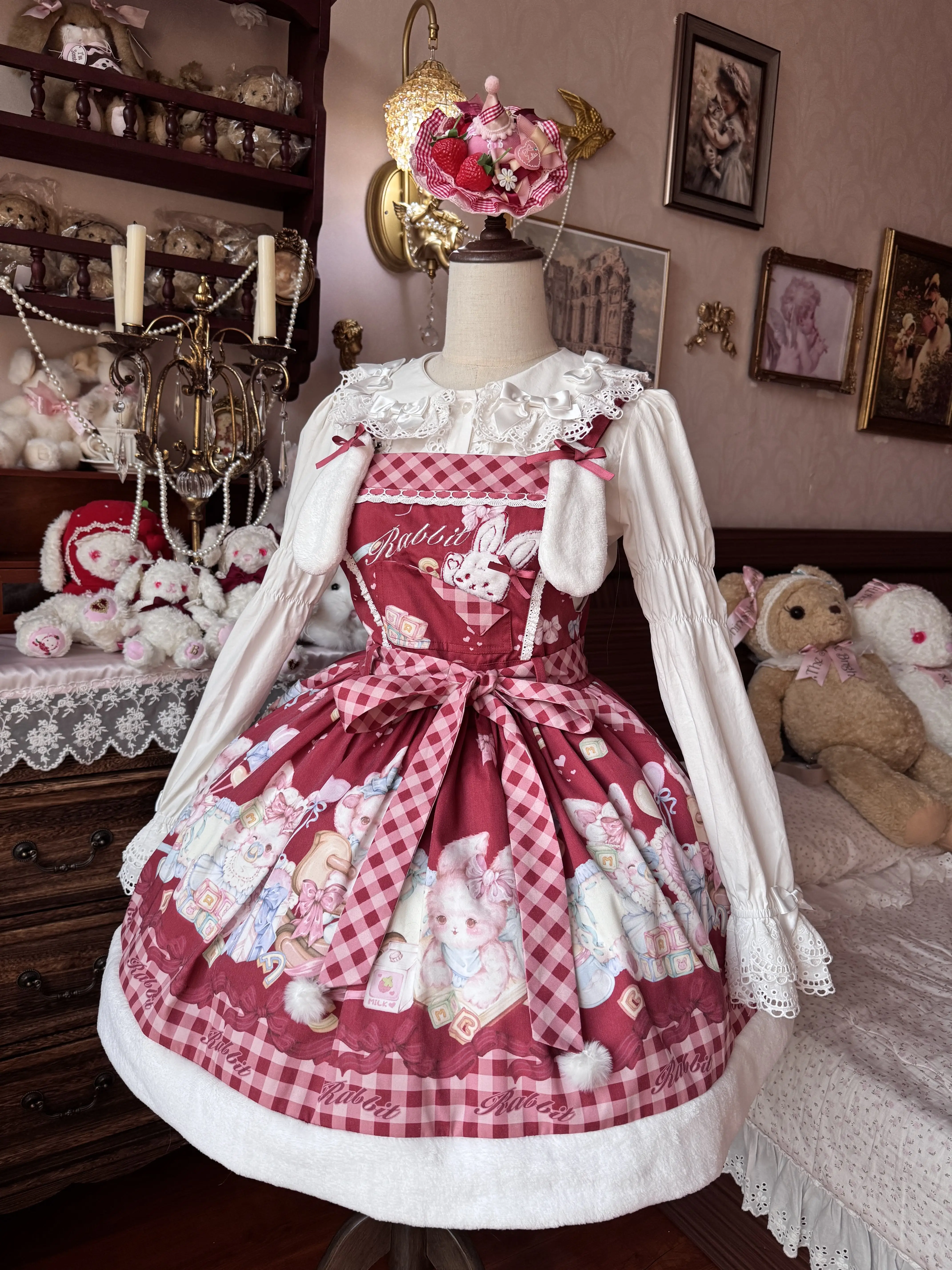 Original Lolita Red Dress Set Jsk Summer Sweet Girls Cute Printed Bow Birthday Dress Lori Lo Daily Mini Dress Short Sleeve Shirt