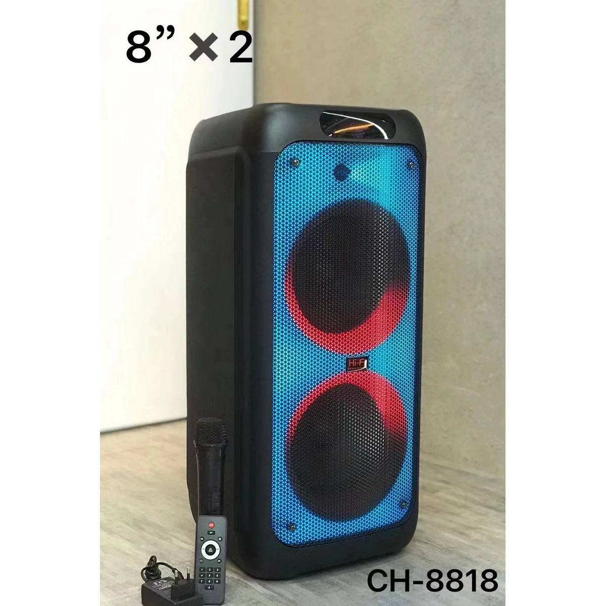 CH-8818 Factory wholesale double 8 inch light speaker Outdoor portable wireless speaker with wireless microphone