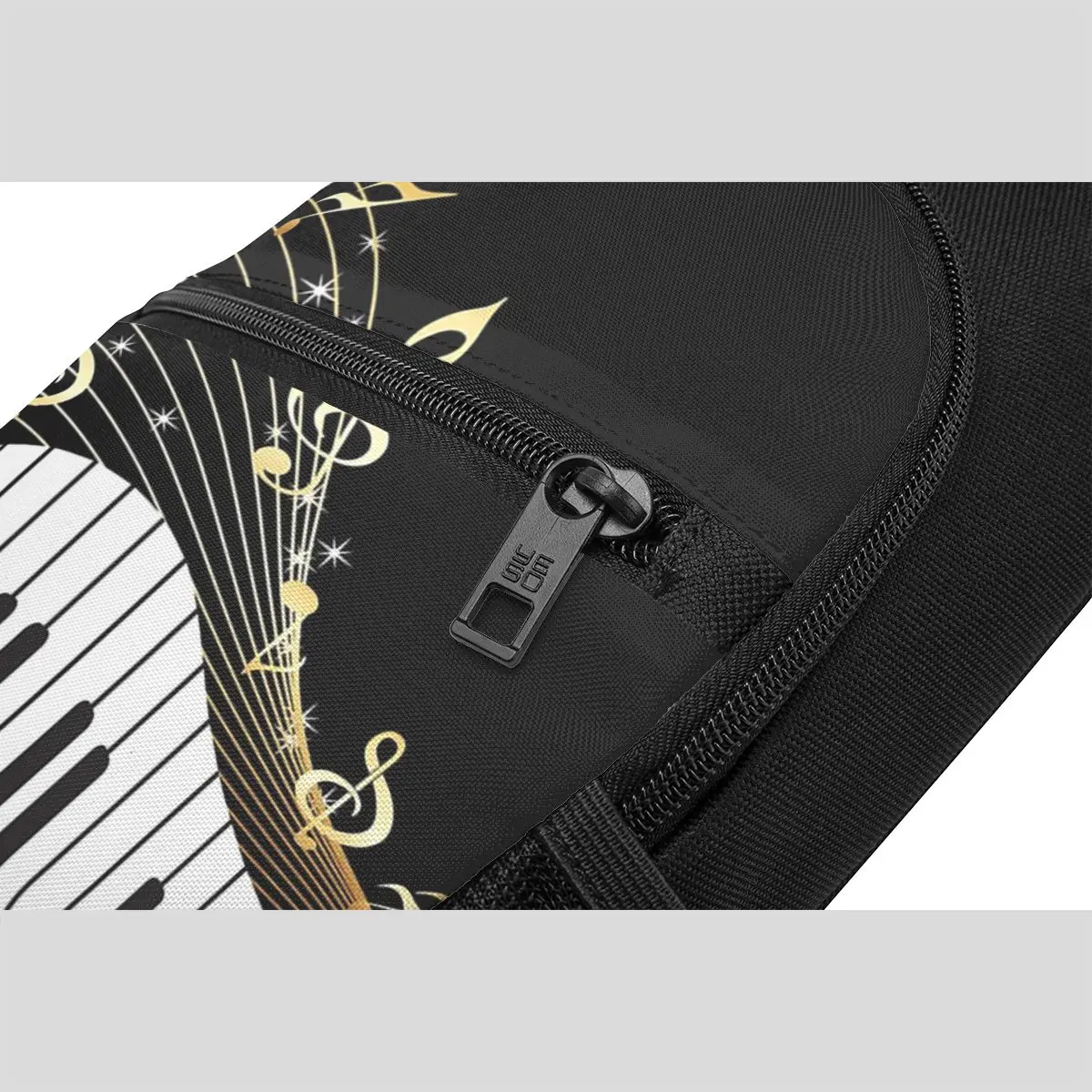 Black White Piano And Golden Music Note Chest Bag Men Sling Crossbody Backpack Chest Bag Traveling Hiking Daypack Shoulder Bag