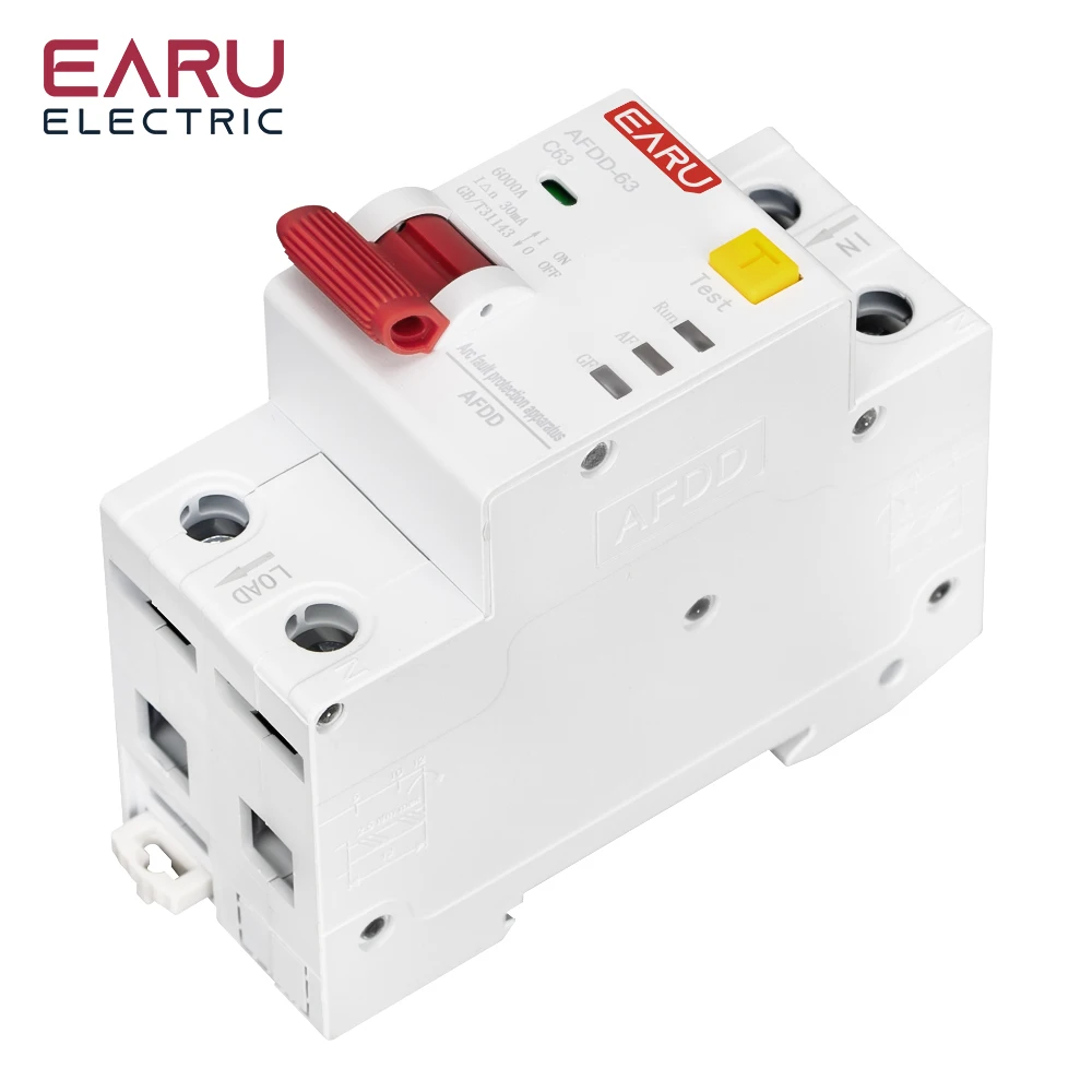 2P AFDD-63 AFCI Arc Fault Protector Device RCBO Circuit Breaker Interrupted Overload Earth Leakage Short Circuit  Protection