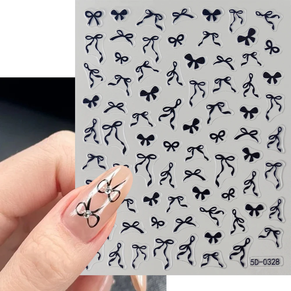 1Pc Black White Bow Mini Bowknot Nail Sticker Kawaii Lace Ribbon Bow Self Adhesive Decals Nail Art Decoration Bowtie DIY Slider