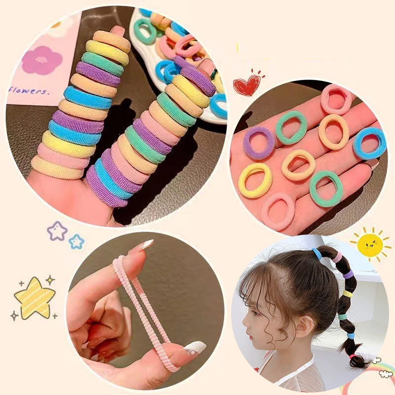 100/300PCS Hair Bands Elastic For Baby Girl Kids Women Colorful Ponytail Hold Hair Tie Rubber Bands Scrunchie Hair Accessories