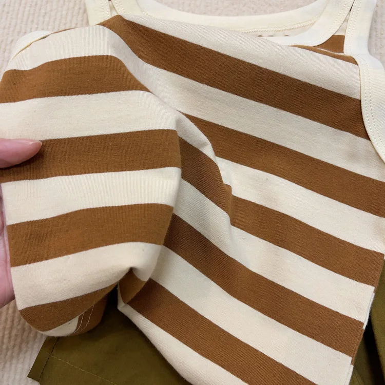 Baby Girl Clothes Suit 2024 Korean The New Children's Vest Set Fashion in The Small Children Striped Shorts 2-piece Set image 6