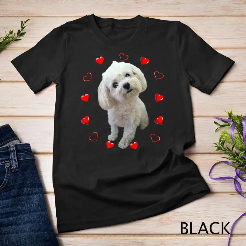Amante de los perros maltés, propietario de cachorros, Maltipoo Mix, Fans, corazones, regalo, camiseta Unisex