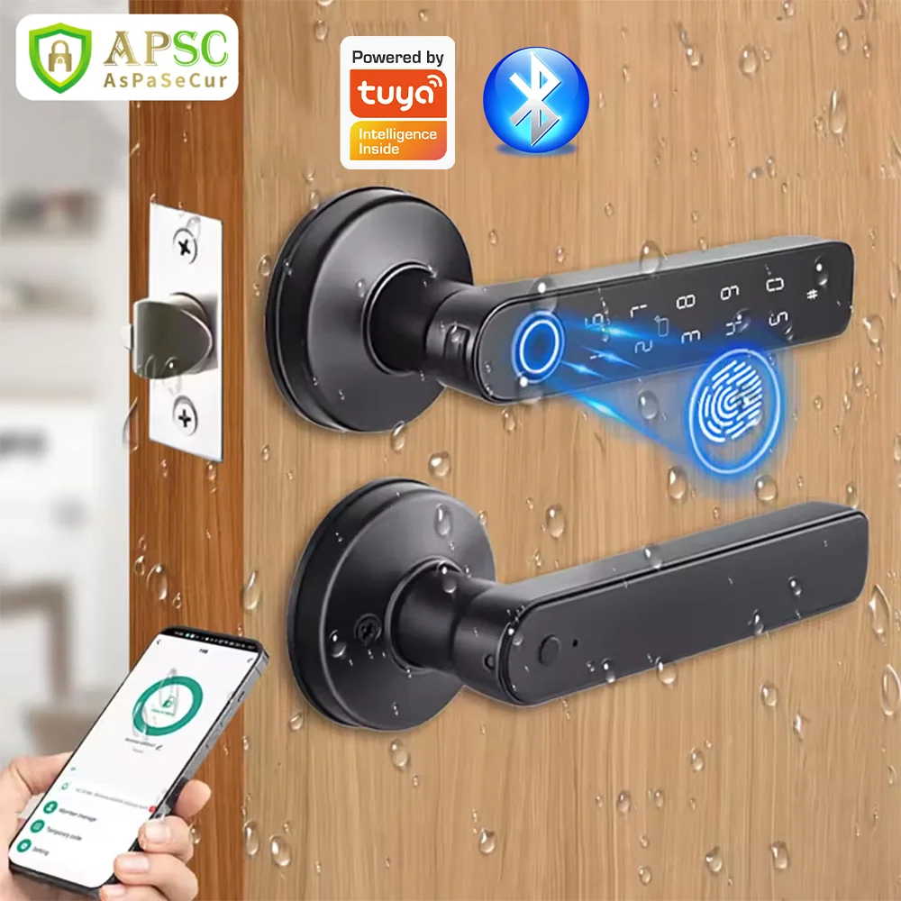 Tuya App Bluetooth serrure de porte intelligente à empreintes digitales mot de passe clé mécanique déverrouillage NFC pour poignée de porte en bois serrure IP65 étanche à la pluie