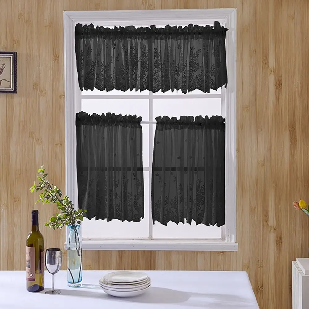 Floral Embroidered Jacquard Coffee Cafe Bedroom Living Room Window Drapes Home Decor Window Curtain Short Curtains