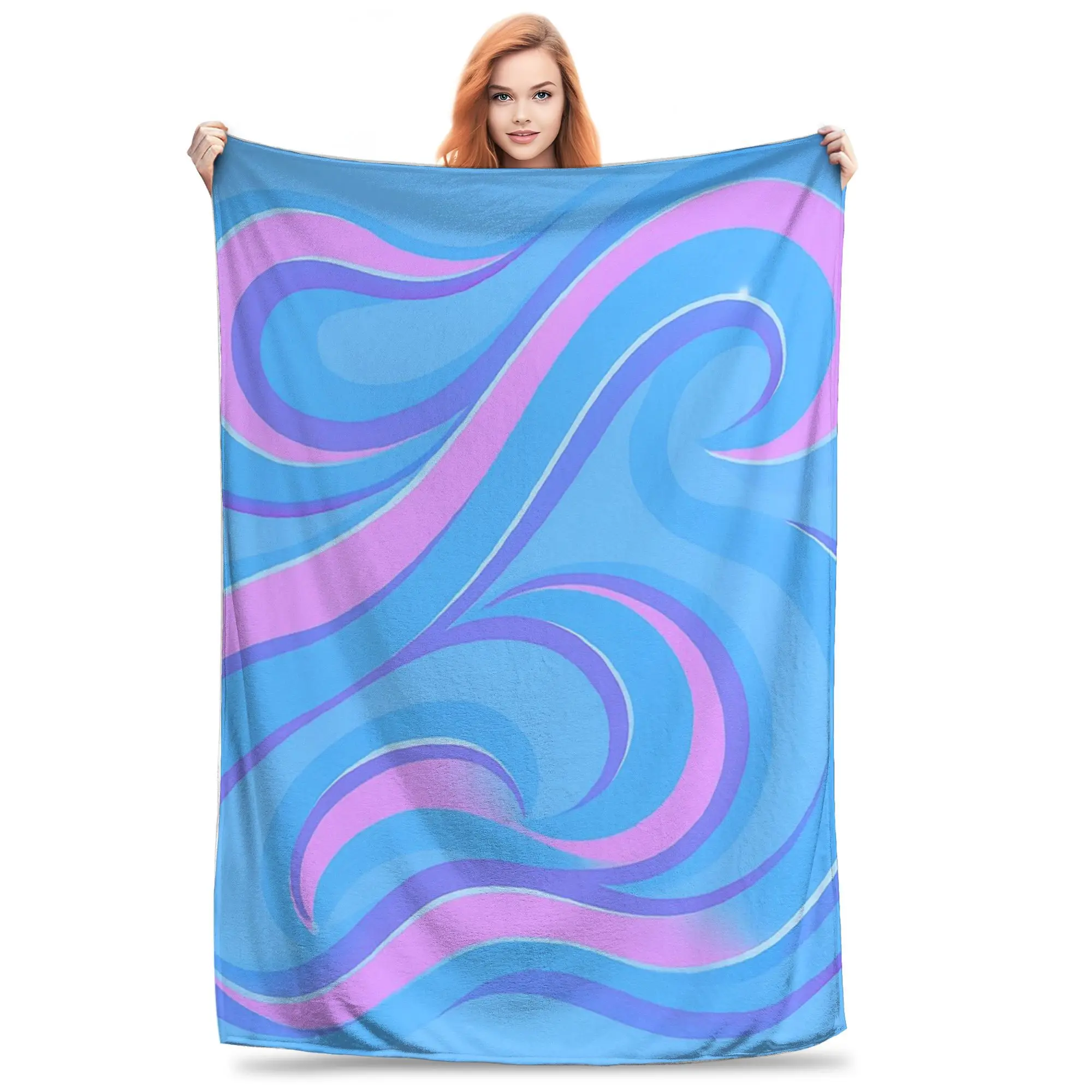 

Happy Pink Swirl with Bright Blue Background Blanket Super Soft Fleece Sofa Throw Blanket for Couch Bedding Outdoor