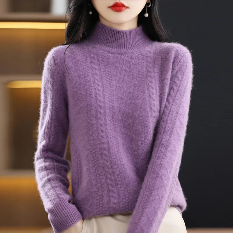 

100% merino sweater women's semi-high neck pullover fashion knitted bottoming shirt warm cashmere sweater in autumn and winter.