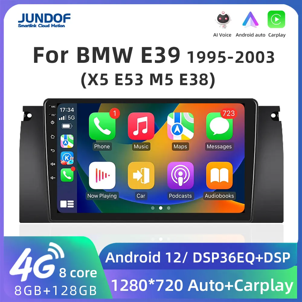 Jundof Plus Wireless CarPlay Car Android 11 Auto Radio For BMW 5 E39 1995 - 2003 E53 X5 M5 4G Car Multimedia GPS 2din Autoradio