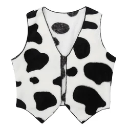 Unisex Kids Boys Girls Soft Sleeveless Cow Printed Vest Waistcoat Tops Cowboy Cowgirl Vest Cosplay Party Fancy Dress Up Costume