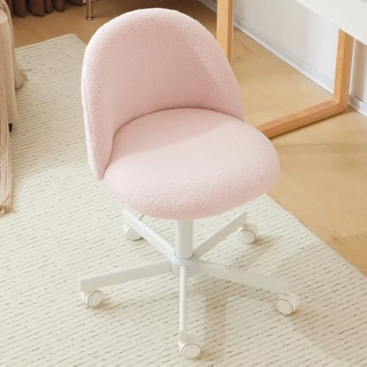 

Candy Chair Armless Cute Desk Chair, Comfy Small Office Chair with Wheels, Vanity Chair with Lumbar Support, Teddy Adjustable Rol