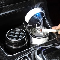 Small Car Caravan, Auto Ashtray With LED Light Mini Car Trash Can Portable Lid For Car Cup Holder Home Office And Travel