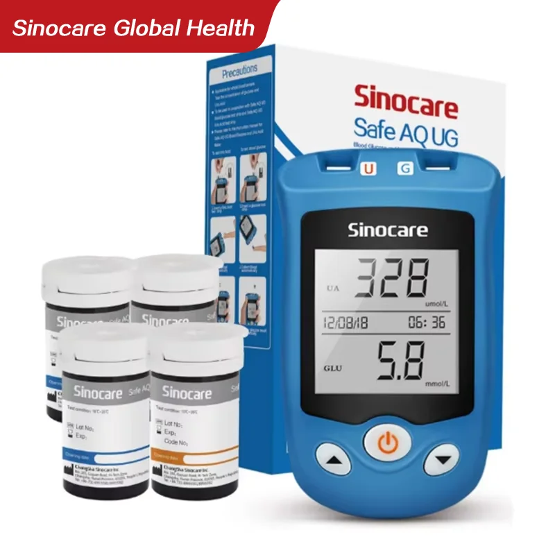 Sinocare 2 en 1 Safe AQ UG, lecteur de glycémie ou d'acide urique, moniteur de glycémie pour femmes enceintes, bandelettes de test du diabète, kit glucomètre
