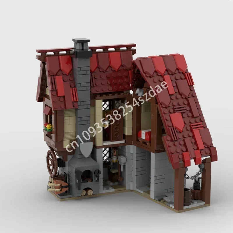 824 pièces Moc forgeron-value médiévale château modulaire modèle blocs de construction bricolage assemblage créatif briques éducatives jouets cadeau