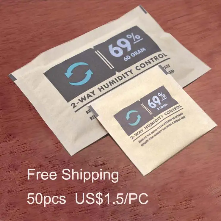 

10pcs 62% 65% 69% 72% 75% 84% 8g 60g 2 way Humidity Bag Professional Cigar Moisturizing Bag Moisturizing Packet preservation