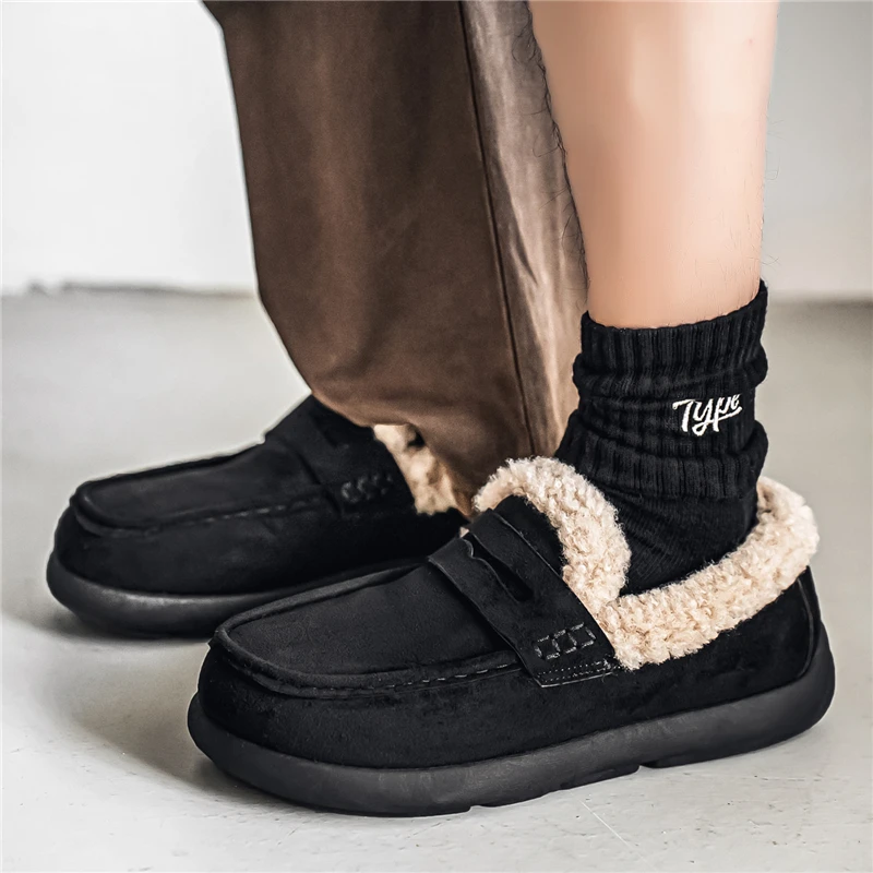 في الهواء الطلق حذاء رجالي مع الفراء الشتاء أفخم الدافئة حذاء كاجوال أحذية قيادة مريحة الانزلاق على منخفضة أعلى أحذية الثلوج الشقق الأخفاف