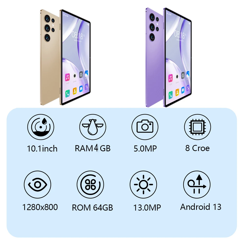 4GBRAM+64GBROM, Android 13 Tablet, 6000mAh Battery, High-Definition Touch screen 1280x800, Google, Learning, Office