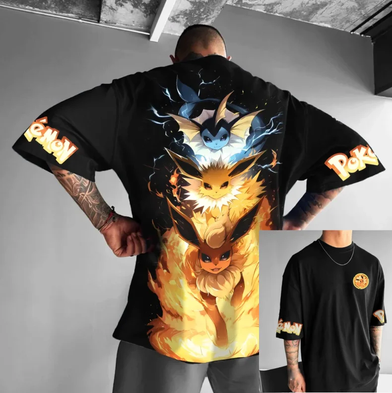 

2026 Summer 100% Cotton Elemental Anime Print T-Shirt, Unisex Oversized Sports Tee Funny Cartoon Graphic Tops for Men Women