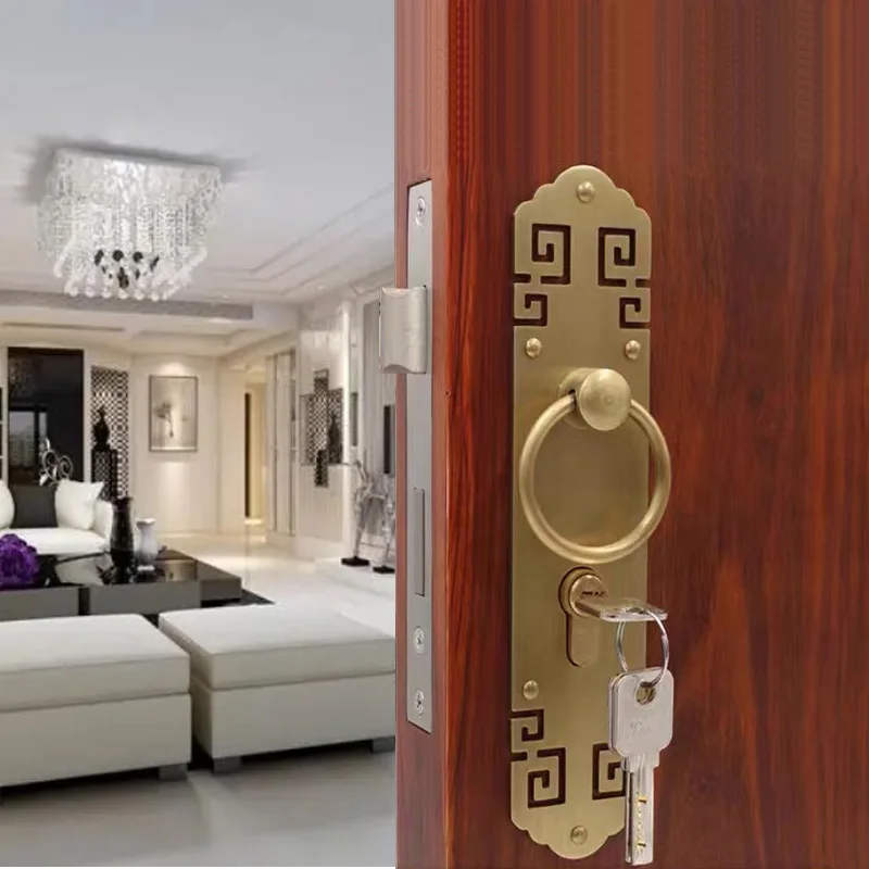 

Chinese Style Mute Room Door Lock Handle Creative Interior Door Knobs Lock Privacy Anti-Theft Gate Lock Furniture Hardware