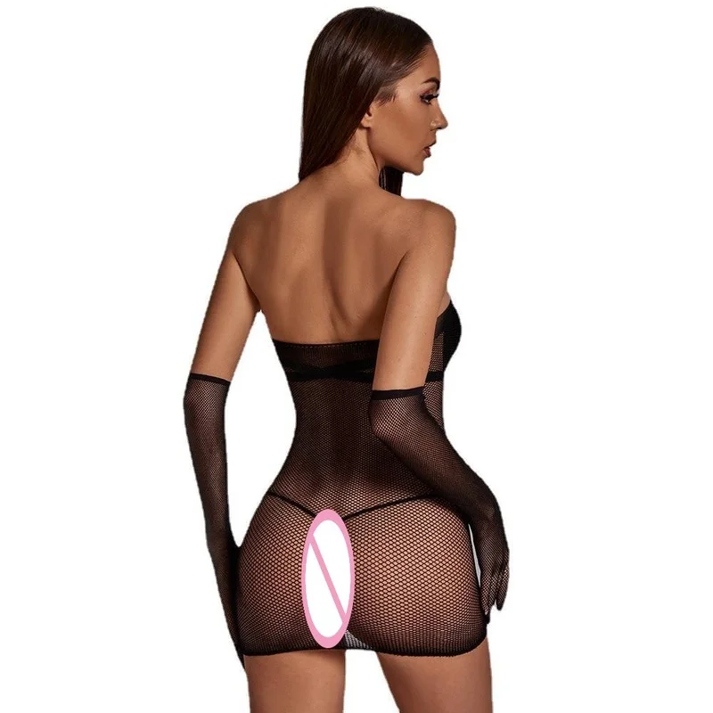 Sexy lingerie with gloves Porno See-through Fishnet bodysuit Erotic Underwear set Sex Outfits Plus Size Clothing for Women