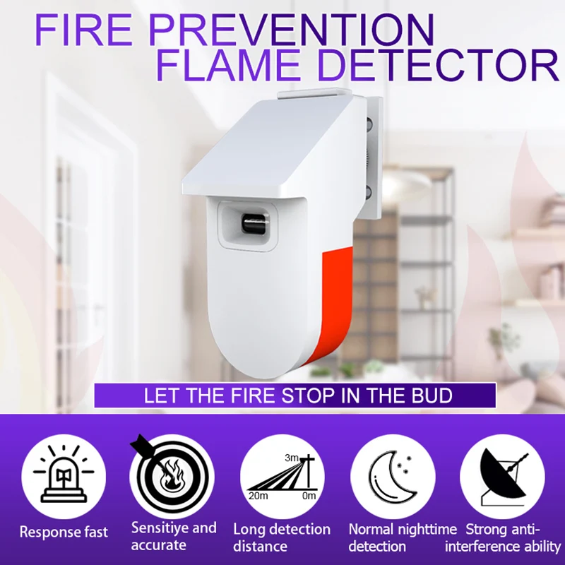 Wifi UV Flame Detector Fire Sensor Siren Alarm 80DB For Home/School/Hotel/Factory/Warehouse/Store 5V Works With Tuya Smart Life