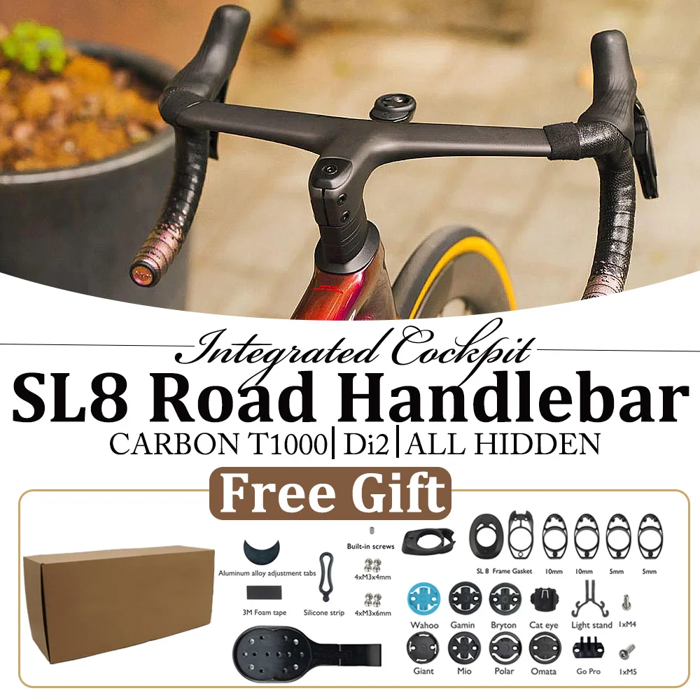 SL8 ROAD handlebar, DI2, built-in cable, suitable for SL8/SL7 frame, base/computer stand, 1 :1 road carbon fiber handlebar