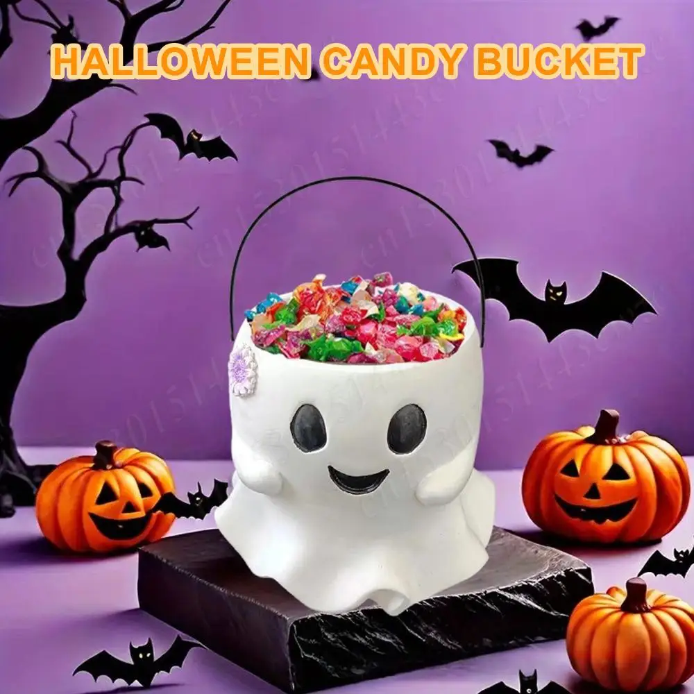

Halloween New Ghost Candy Bucket Resin Candy Storage Bowl Portable Halloween Candy Vase Holder for Trick Or Treat Party Supplies