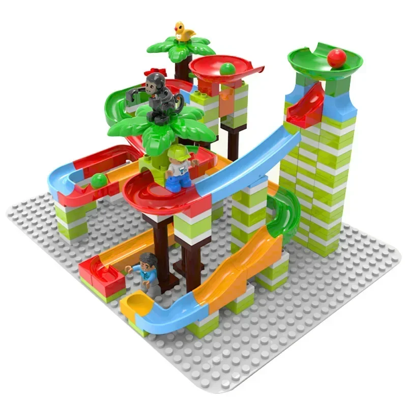 Big Building Blocks Marble Race Run Maze Games Compatible Large Bricks Running Ball Chute Track Jurassic Kids Educational Toys