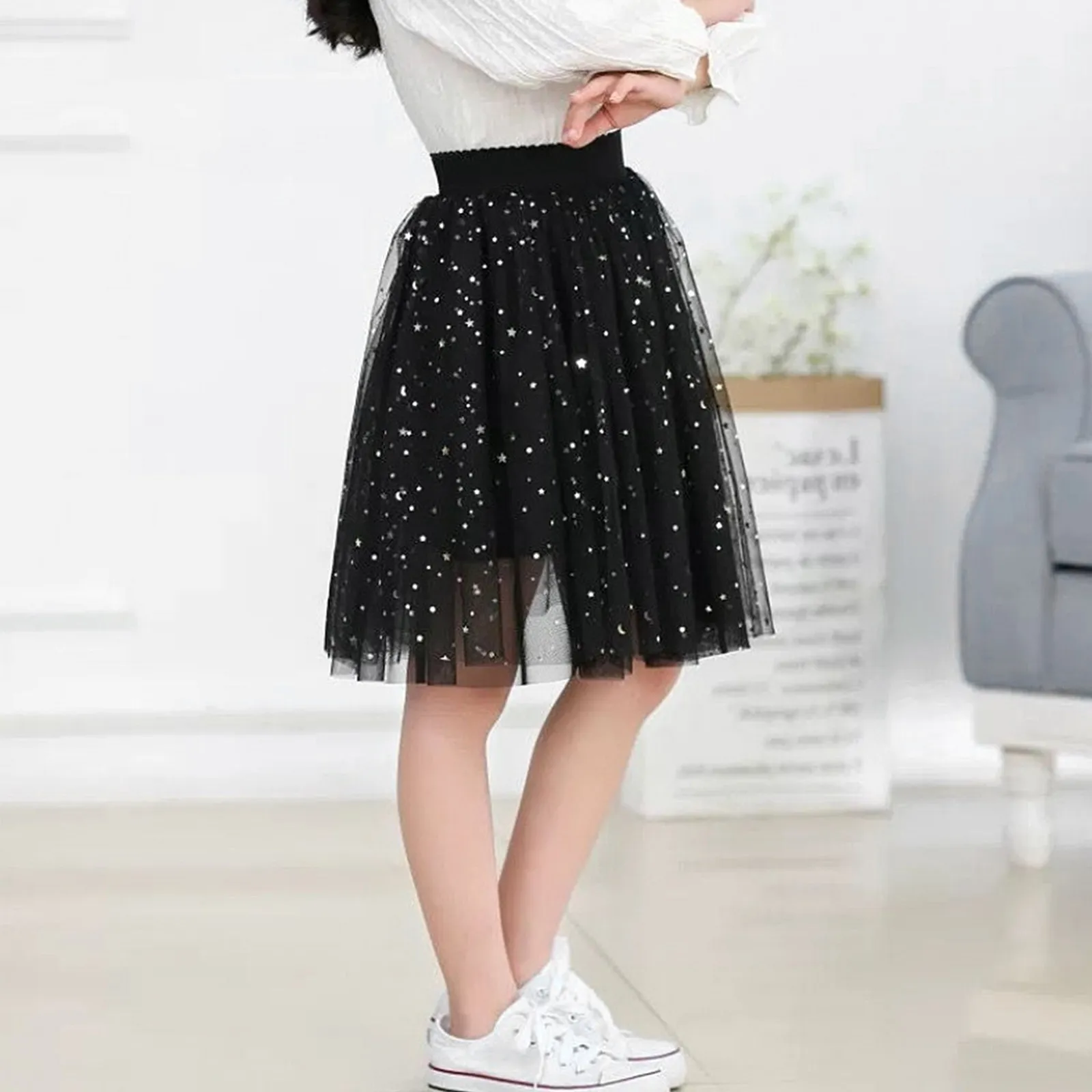 Girls Glitter Tutu Skirt for Toddlers Kids Teens Lightweight Shiny Sequin Tulle Ballet Dance Party Costume Dress Up Gift Black - view 2