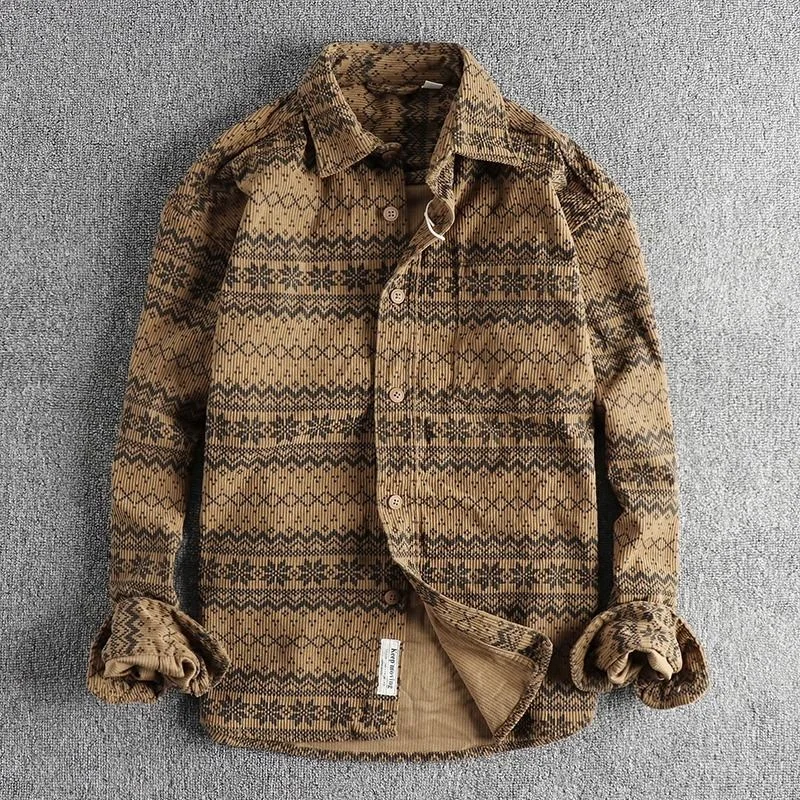 Minimalist Printed Washed Check Long Sleeve Shirt Men Retro American Casual Loose Trendy Jacket