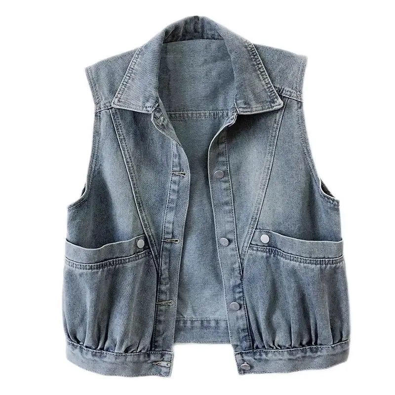 Vintage Denim Vest Coats 2026 Ropa Mujer Loose Sleeveless Pockets Tanks Oversized Tops Casual Fashion Waistcoats Women Clothing