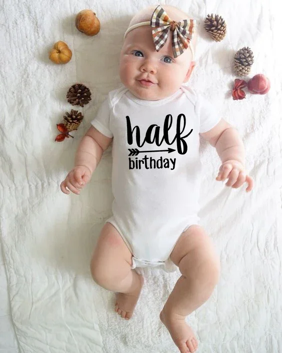 One Half Birthday Baby Boys Girls Unisex Bodysuit Infant Rompers 1/2 One-piece Short Sleeve Causal Clothes Outfits Party Gift