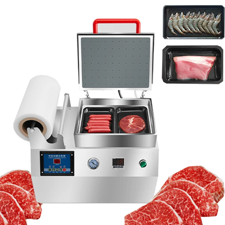 Machine Plastic Tray Sealing Machine/ Small Food Vacuum Packaging MachineMini Manual Fish Shrimp Seafood Meat Vacuum Packing