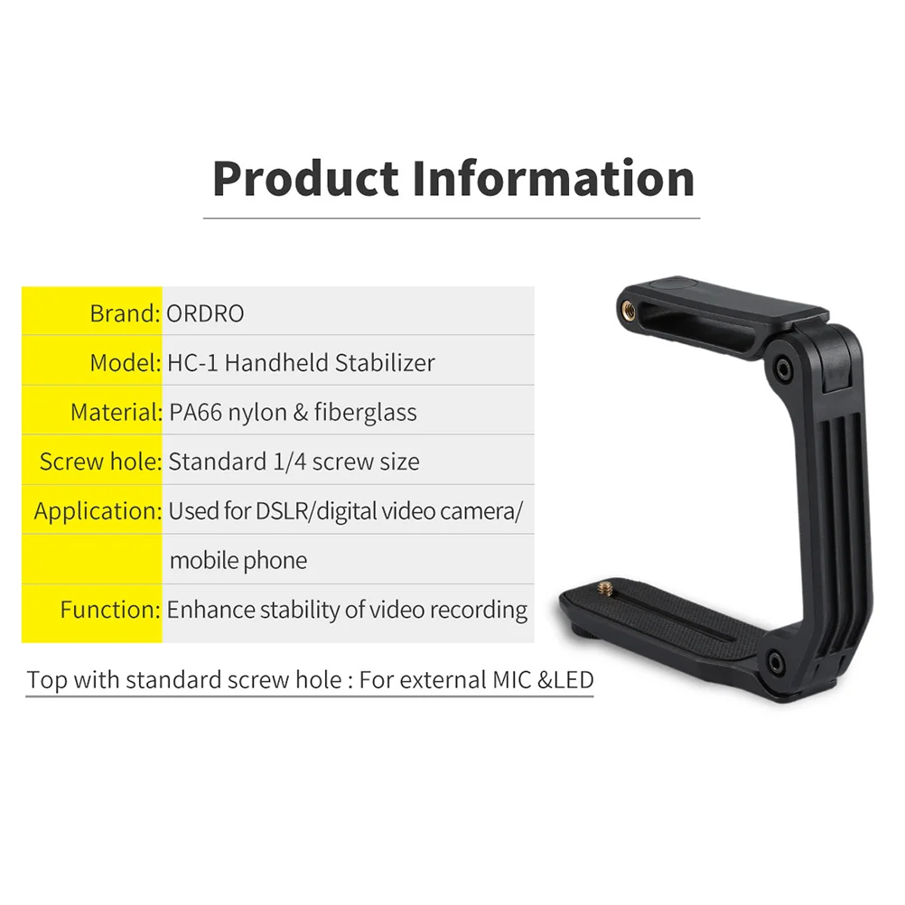 

Camera Stabilizer Holder U shaped Video Rig Foldable Hand held Phone Rack DSLR Camcorder Mount Standard 1 4 Screw Interface