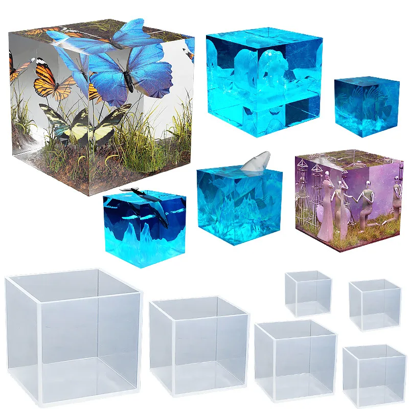 Large High Transparent Mirror Cube Silicone Mold DIY Crystal Square Resin Mold Handicraft Gypsum Candle Jewelry Making Molds