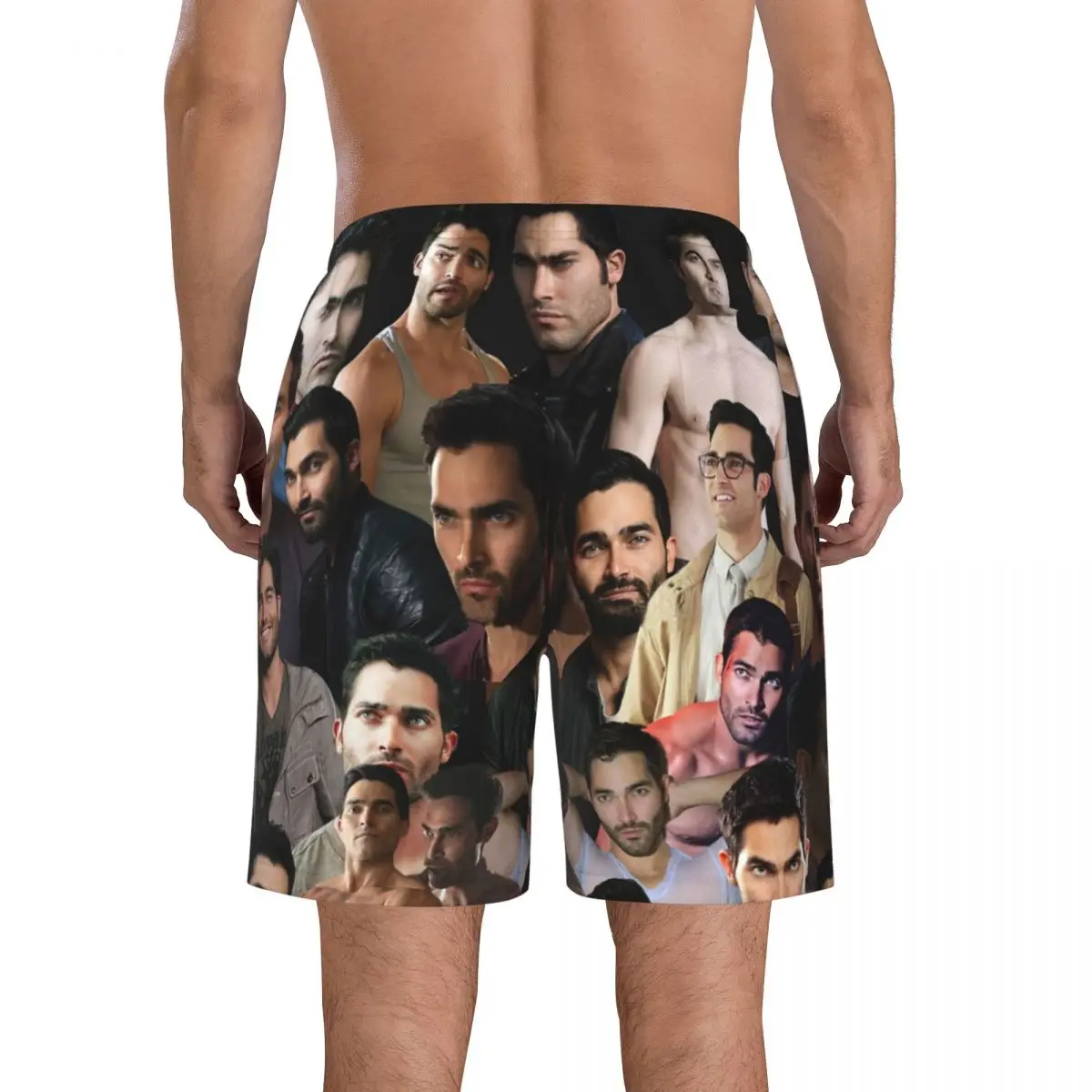 Tyler Hoechlin Photo Collage ชายชายหาดกางเกงขาสั้นออกกำลังกายรวดเร็วแห้งชุดว่ายน้ำตลกสนุก3D กางเกงขาสั้น