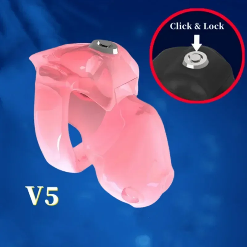 Latest HT-V5 Chastity Cage Pink Padlock Male Natural Resin Chastity Device Belt Click Lock Cock Cage Adult Sex Toy For Men Gay18