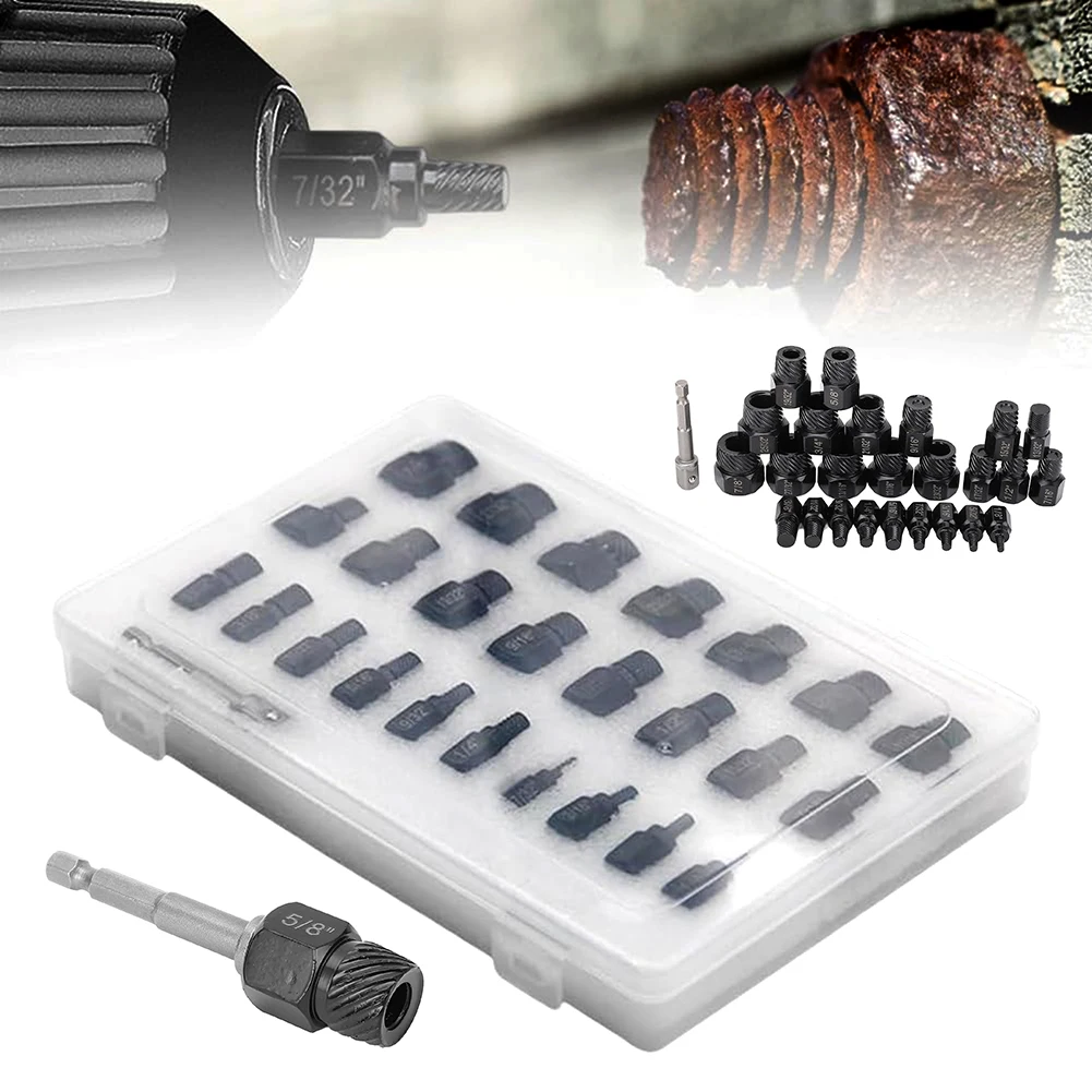 26Pcs Damaged Screw Extractor Drill Stripped Screw Extractor Remover Set single head Broken Screw Bolt Demolition Tools