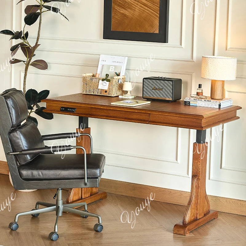 

Solid wood electric lifting computer table household desk desktop e-sports table liftable workbench