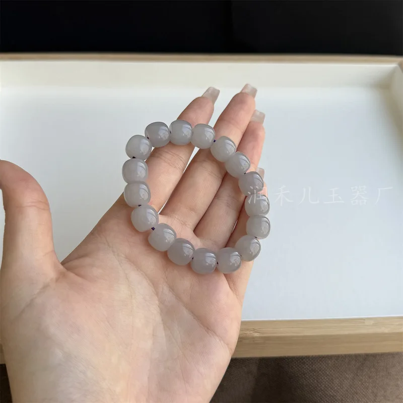 -Bottom Hetian Jade Smoky Purple Vintage Beads 11X12Mm Light Violet Bracelet